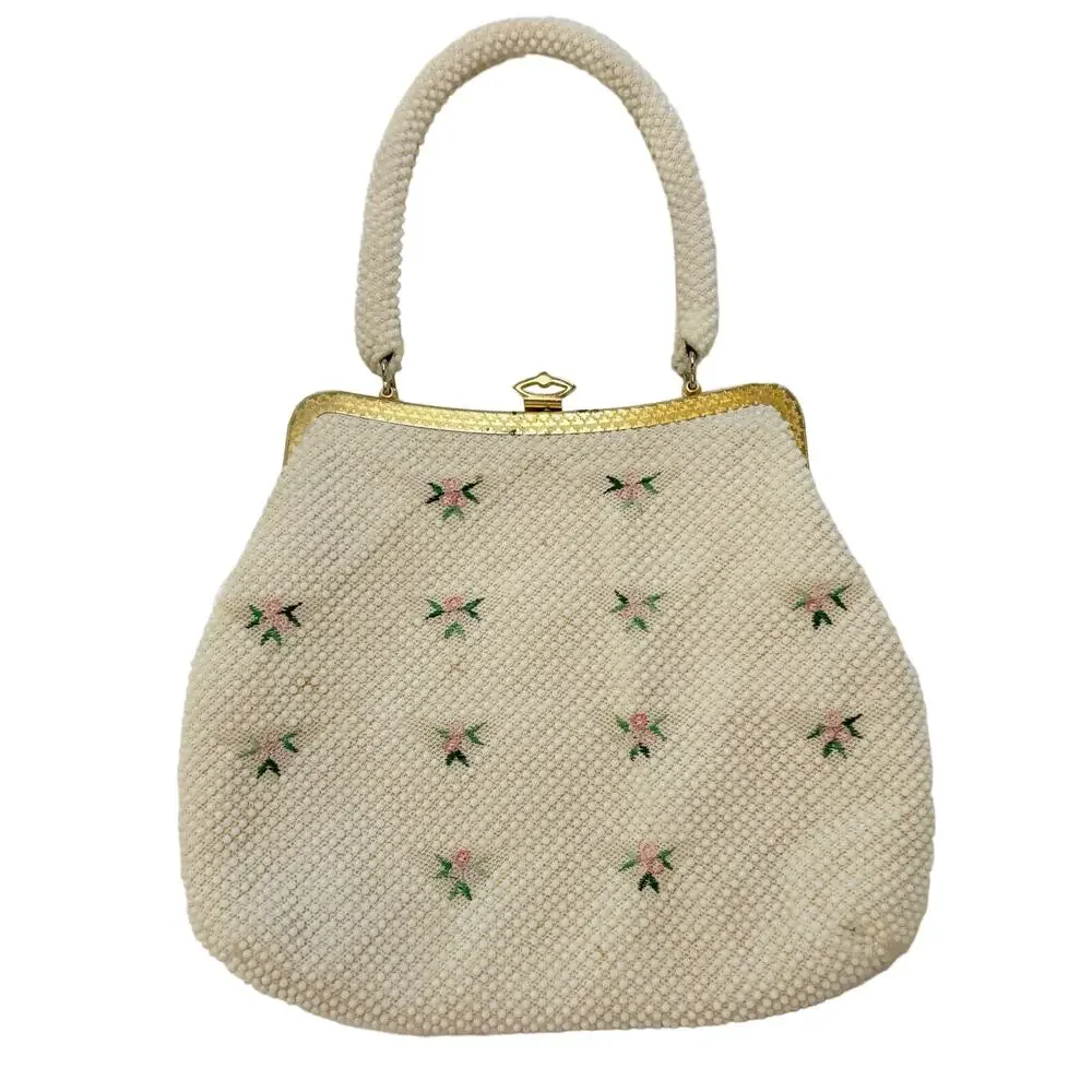 Vintage Beaded Top Handle Embroidered Bag
